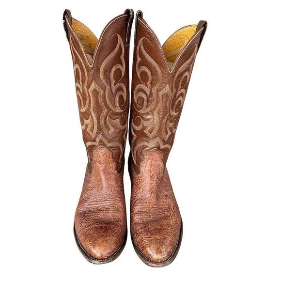 Vintage Nocona Men\'s Western Cowboy Boots Orange Brown Leather Size‎ 8 D main image 5